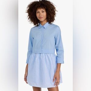 English Factory Blue Stripes Contrast Mini Shirt Dress Size Large